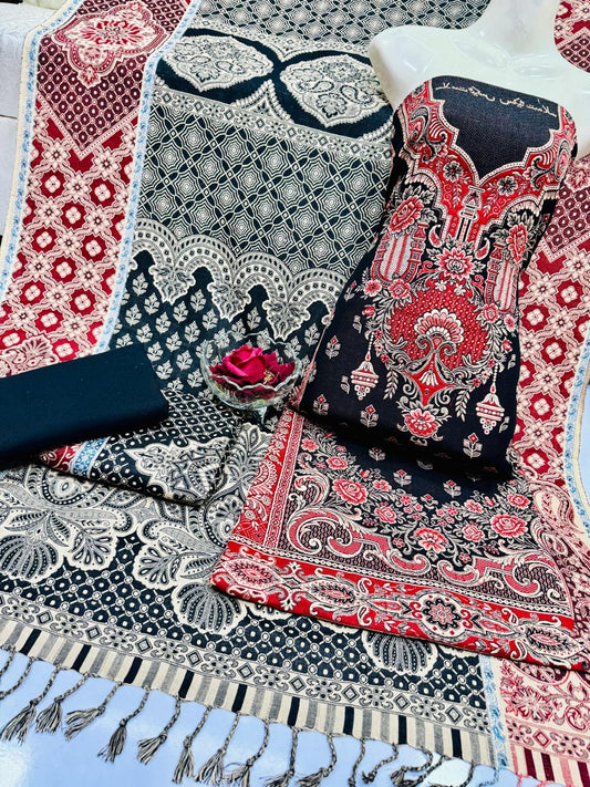 3pc Wool shawl Dress Black