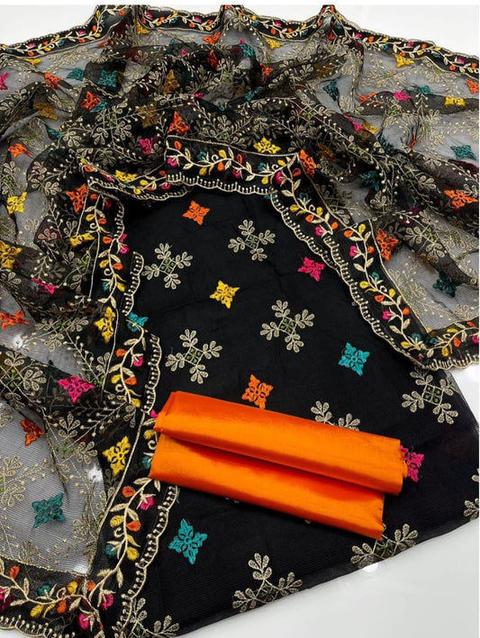 3pc Khaddi Net  Heavy Embroided Dress