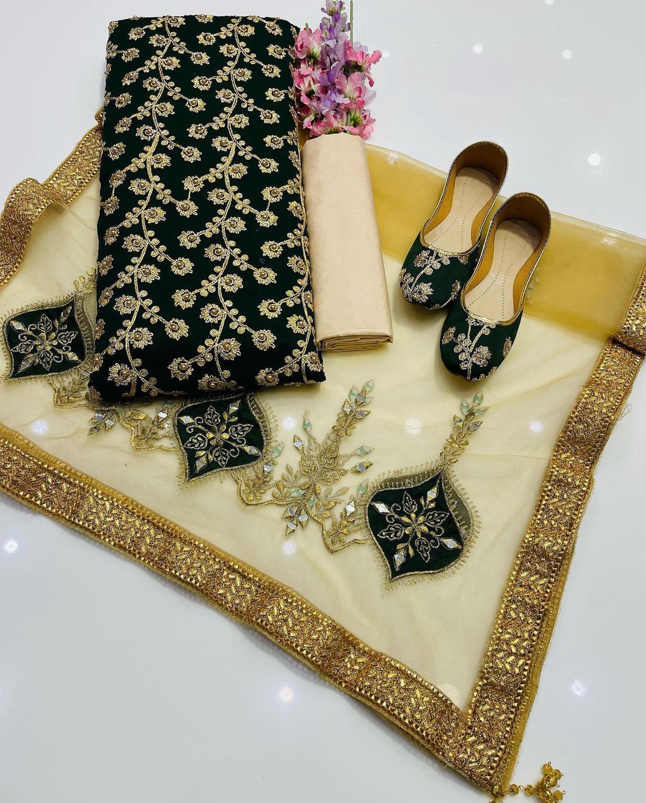 4 PC Embroidered Suit (Matching Khussa Free)