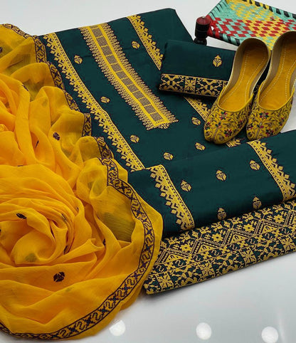 4pc Embroidered Dress Yellow/Green (Khussa Gift)