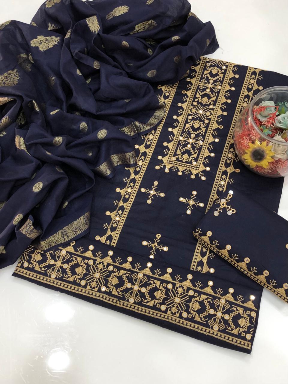 3pc  Embroidered Dress Brosha Dupatta