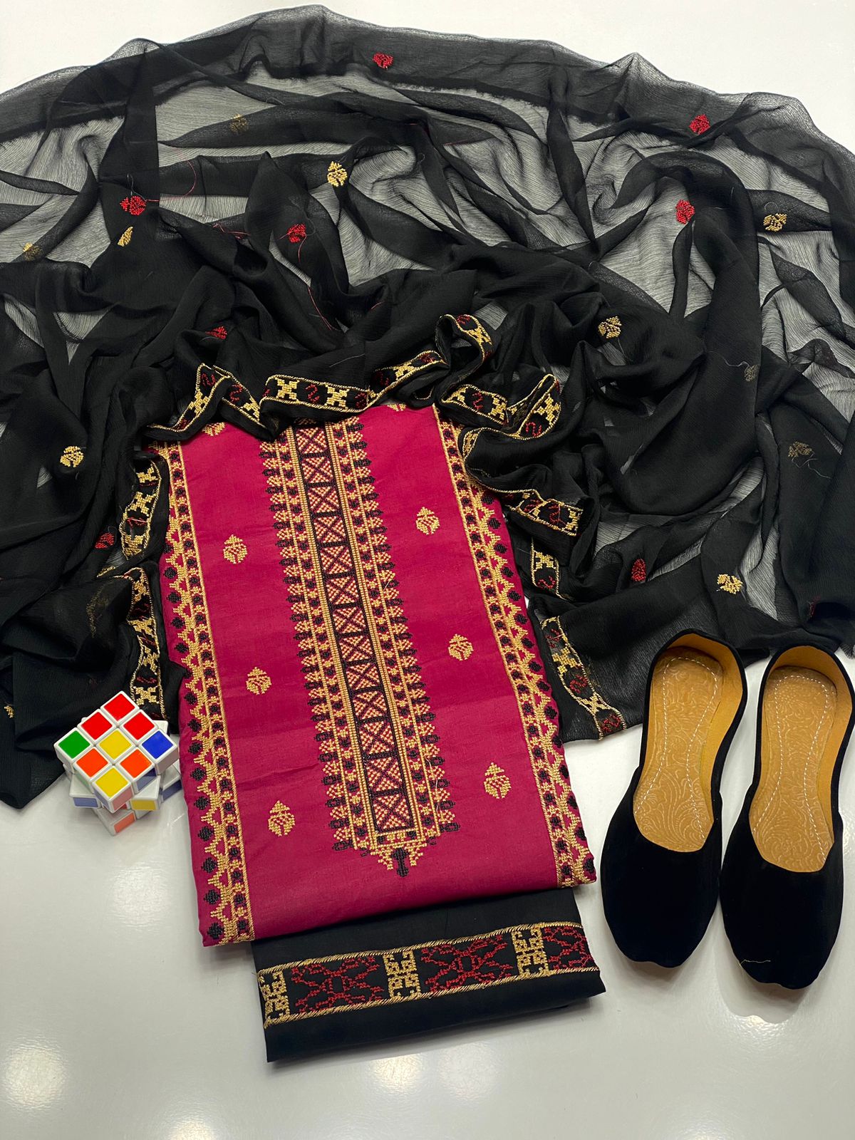 4pc  Embroidered Dress (khussa Gift)