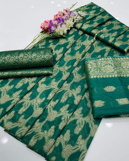 3pc Green Banarsi Style Cotton Jacquard Dress