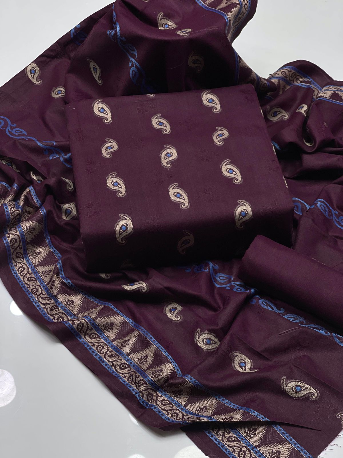 3pc Dhanak Marina Jacquard Multi Broshiya Dress