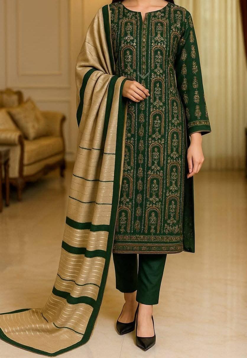 3pc Marina Sequence Embroided Broshia Shawl Dress