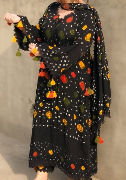 3pc Winter Linen Dress (Multi Black)