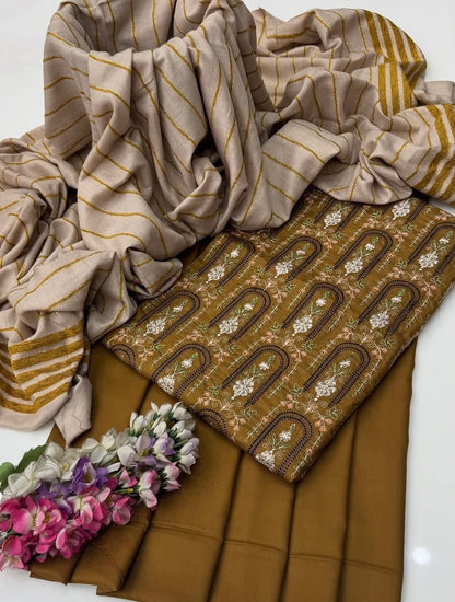 3pc Marina Sequence Embroided Broshia Shawl Dress