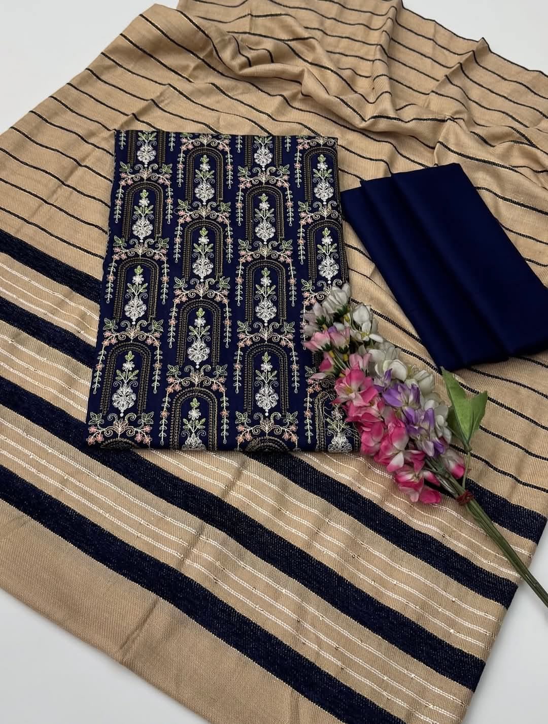 3pc Marina Sequence Embroided Broshia Shawl Dress