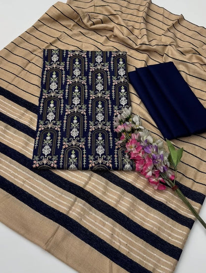 3pc Marina Sequence Embroided Broshia Shawl Dress