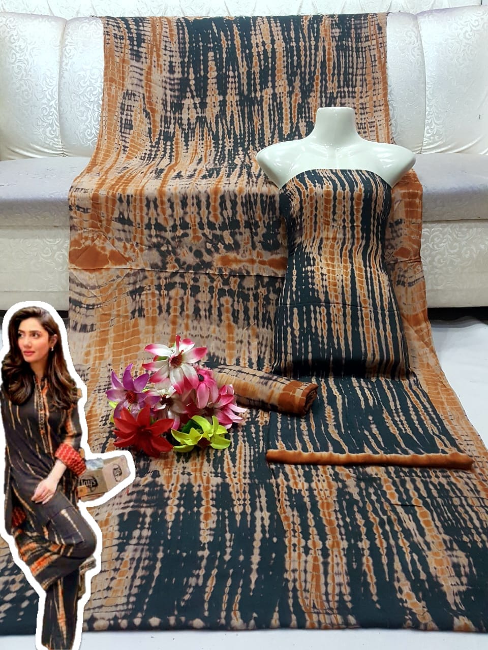 3pc Winter Linen Dress Brown/Black