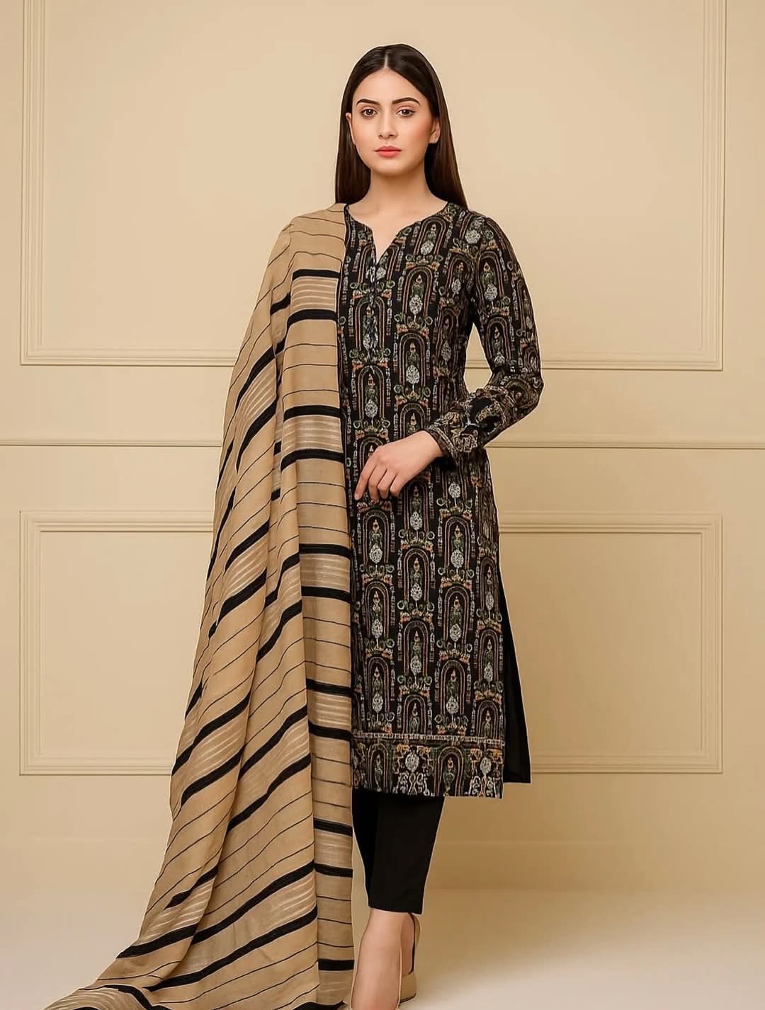 3pc Marina Sequence Embroided Broshia Shawl Dress